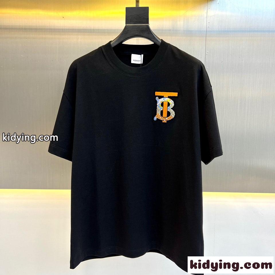 バーバリー Tシャツ コピー 大人気 ロゴ コットン クルーネック 半袖Tシャツ ブラック-0