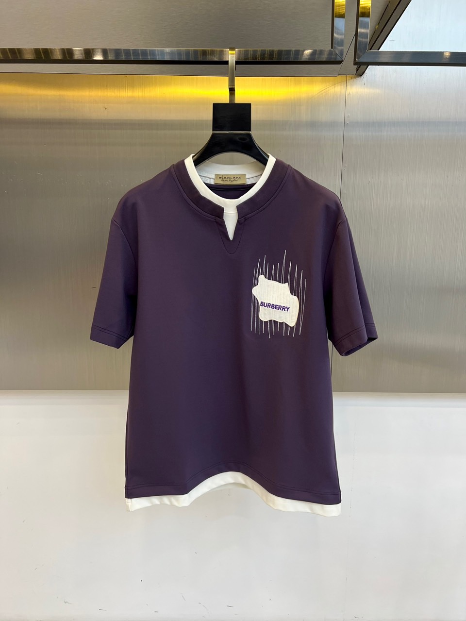おしゃれ レイヤード風 半袖Tシャツ バーバリー Tシャツ 偽物 コットン パープル-0
