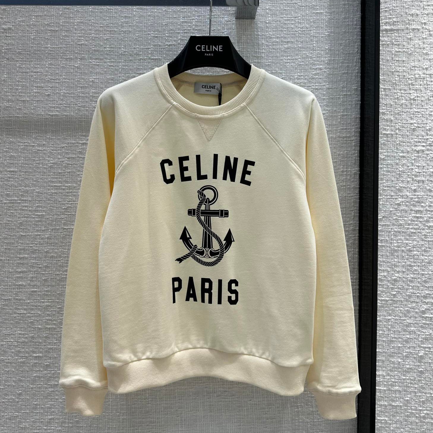 ロゴプリント クルーネック コットント レーナー セリーヌ Tシャツ コピー ベージュ-2