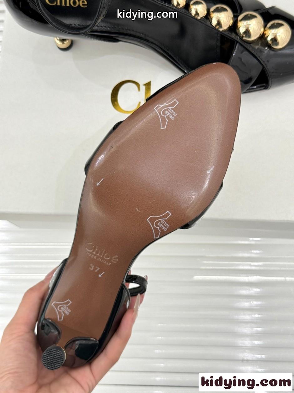エレガント クロエ CLEIAヒール サンダル コピー パテントレザー ブラック-4