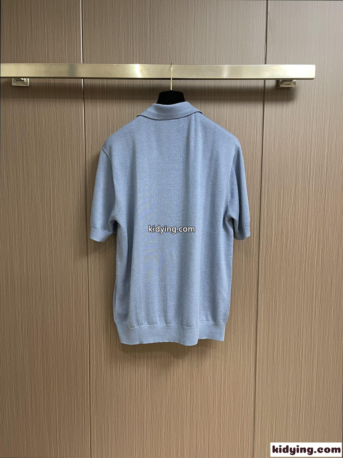 洗練された ロゴ刺繍 ニットポロシャツ プラダ ニット コピー 春夏 ライトブルー-2