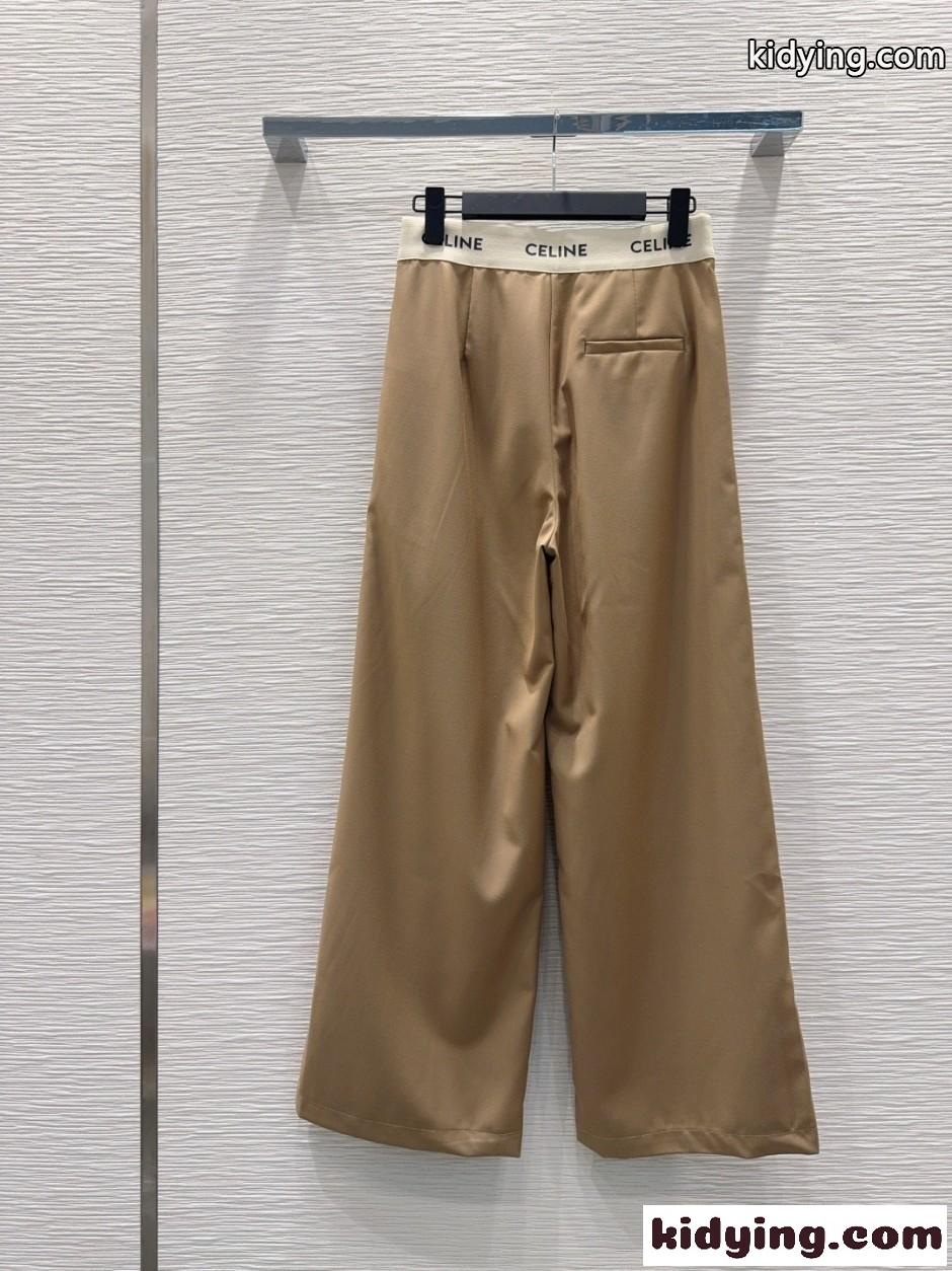 おしゃれ ロゴウエスト ワイドパンツ セリーヌ パンツ 偽物 カーキ-4