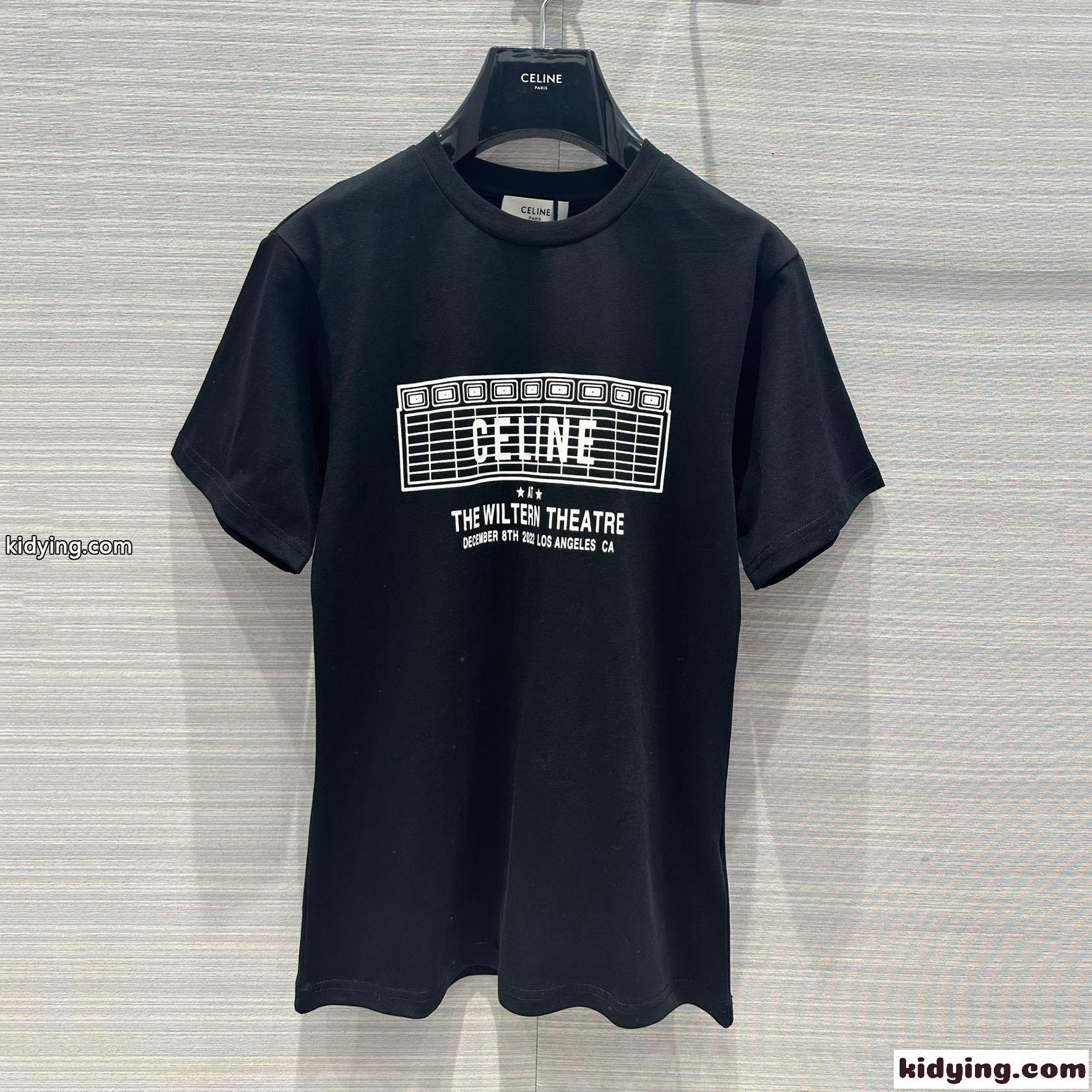 セリーヌ Tシャツ コピー シンプル プリント クルーネック 半袖 コットン ブラック-2