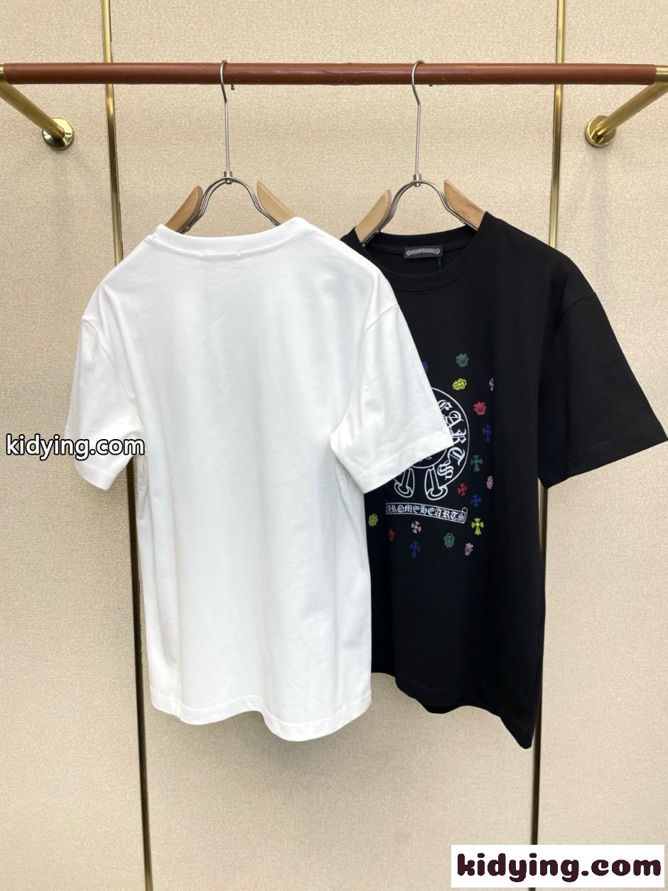 定番 カジュアル ロゴプリント 半袖Tシャツ クロムハーツ Tシャツ 偽物 クルーネック-1