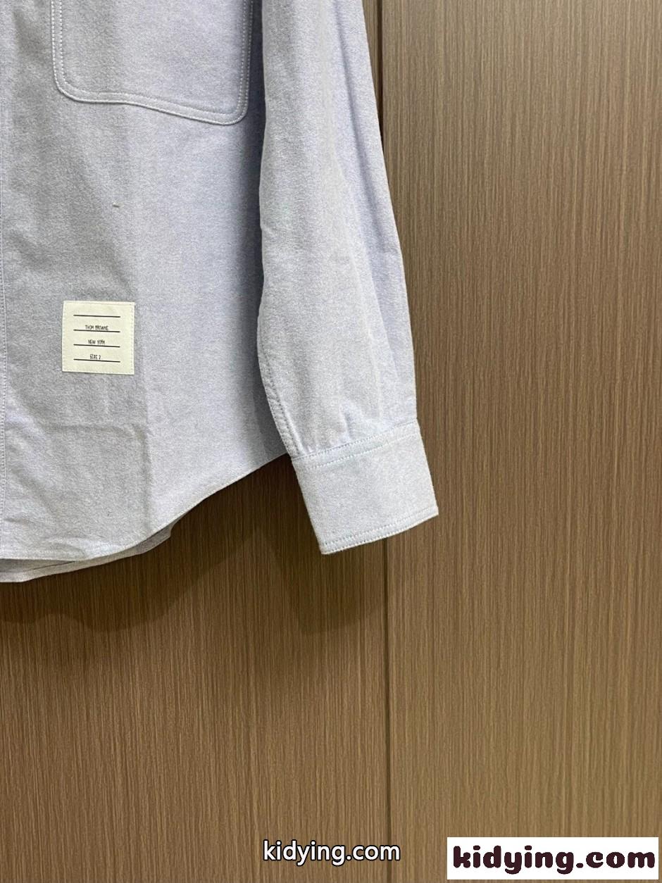 コットン 4BAR ロングスリーブシャツ トムブラウン シャツ 偽物 ライトブルー-3