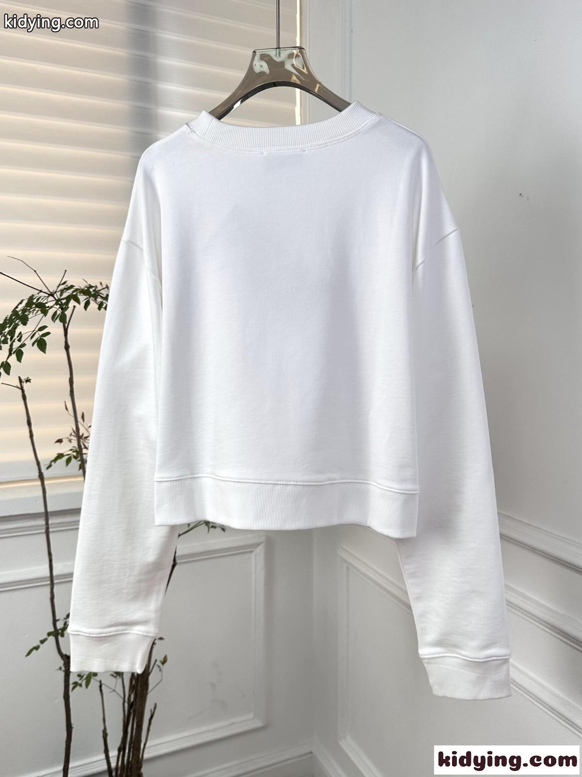コットン クルーネック スウェットシャツ ミュウミュウ Tシャツ コピー ホワイト-0