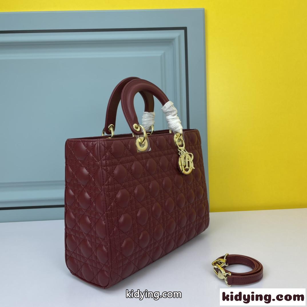 LADY DIOR クリスチャン・ディオール スーパーコピー ラムスキン ラージバッグ ワイン-4