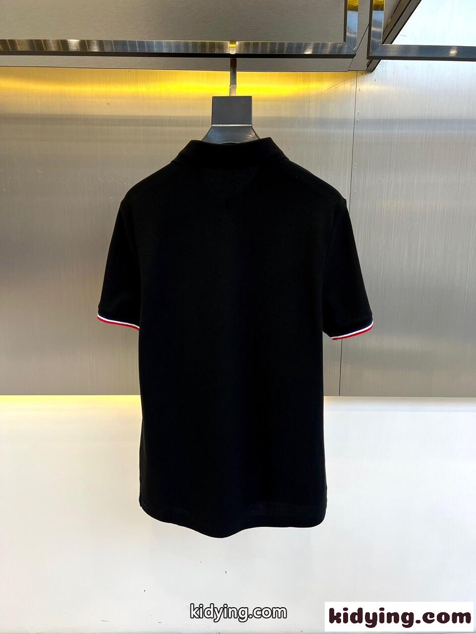 定番 コットンピケ ポロシャツ モンクレール 半袖Tシャツ コピー ブラック-3