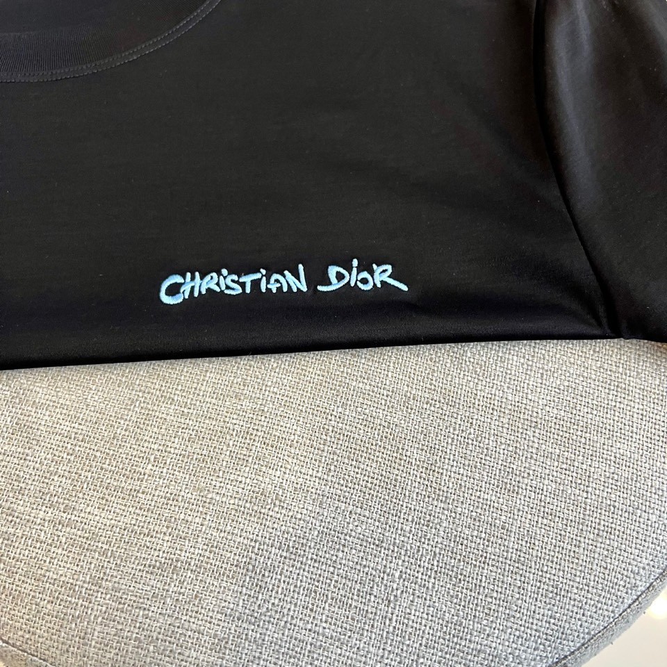 洗練された 上品 ロゴ刺繍 クルーネック クリスチャン・ディオール Tシャツ 偽物 ブラック-2