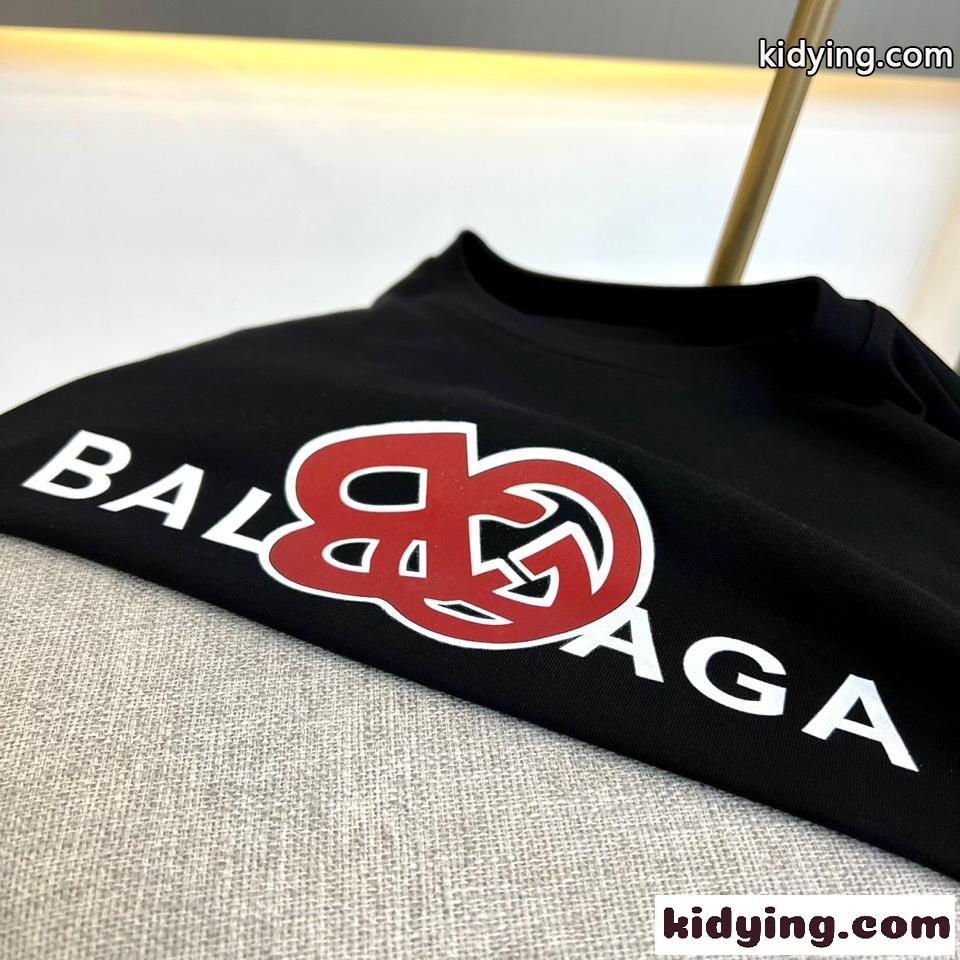 ベーシック カジュアル ロゴ クルーネック 半袖Tシャツ バレンシアガ Tシャツ コピー メンズ ブラック-4