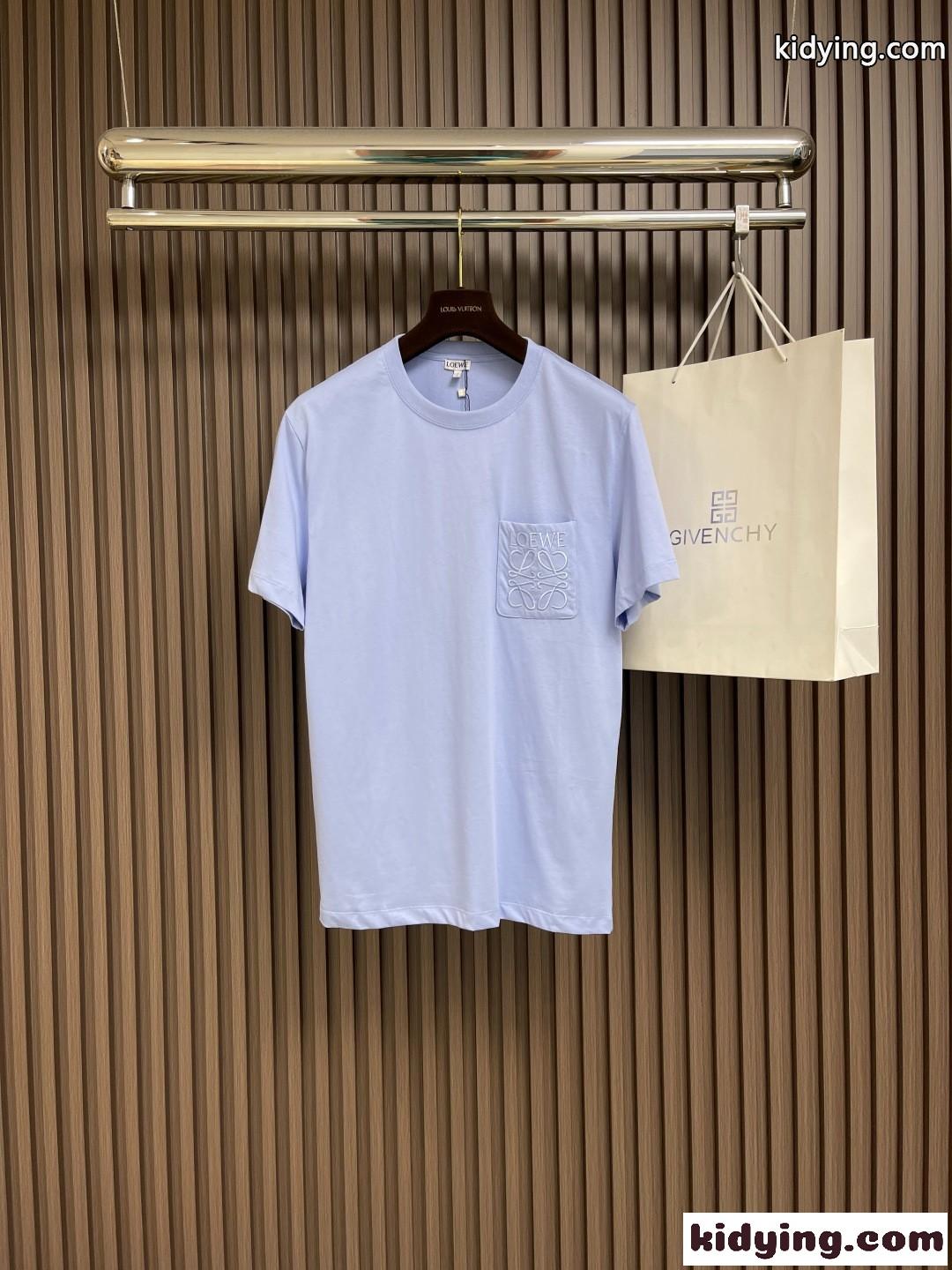 カジュアル おしゃれ クルーネック 半袖Tシャツ ロエベ Tシャツ コピー コットン ライトブルー-0