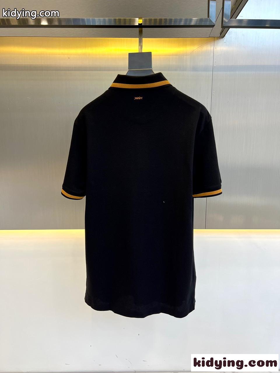 カジュアル ロゴ コットンピケ エルメネジルド・ゼニア Tシャツ コピー メンズ 半袖 ポロシャツ ブラック-4
