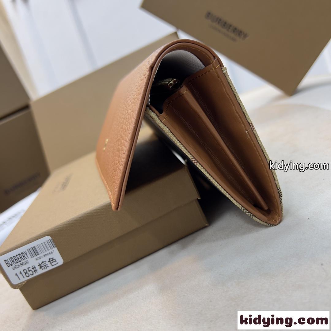 人気 チェック&レザー バーバリー 財布 コピー 長財布 ブラウン-1