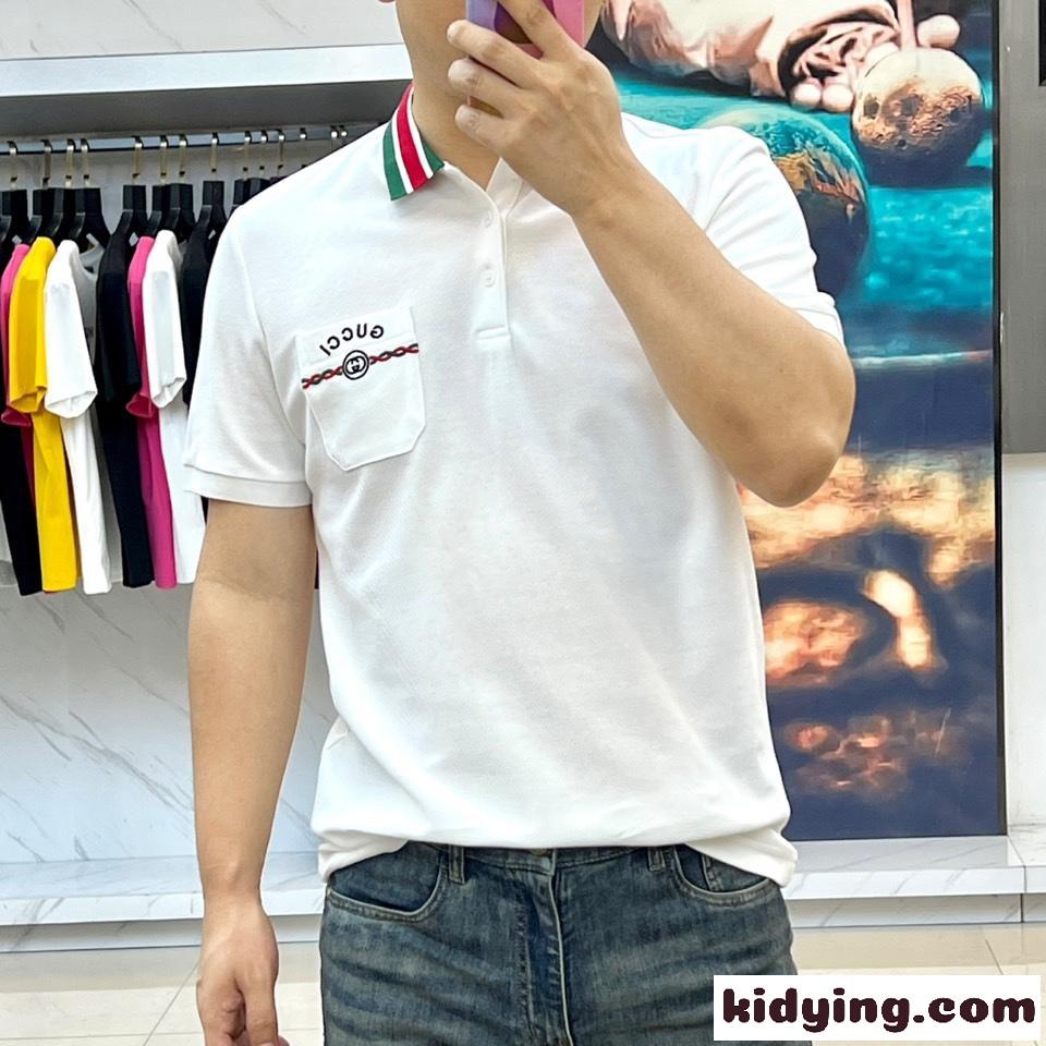 カジュアル 上品 半袖 ポロシャツ グッチ Tシャツ 偽物 コットンピケ ホワイト-1