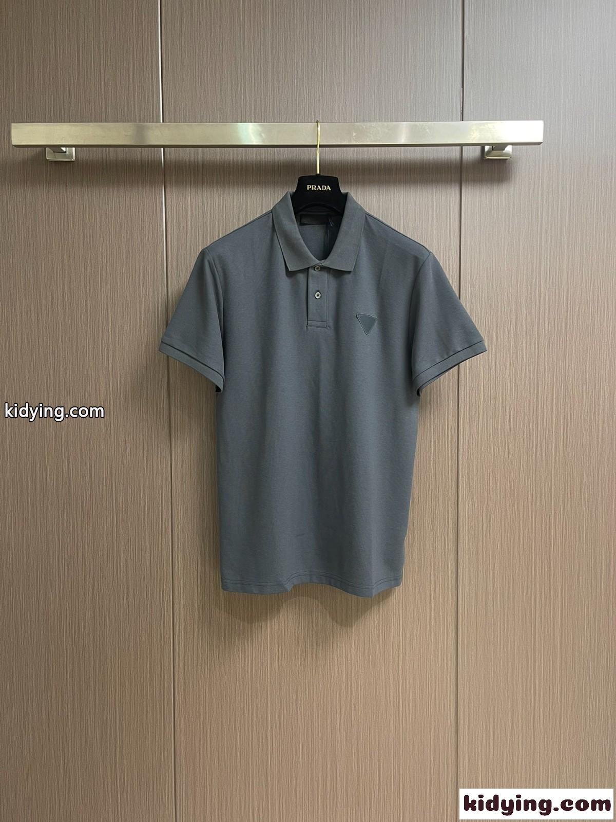 洗練された シンプル プラダ Tシャツ コピー コットンピケ ポロシャツ グレー-0