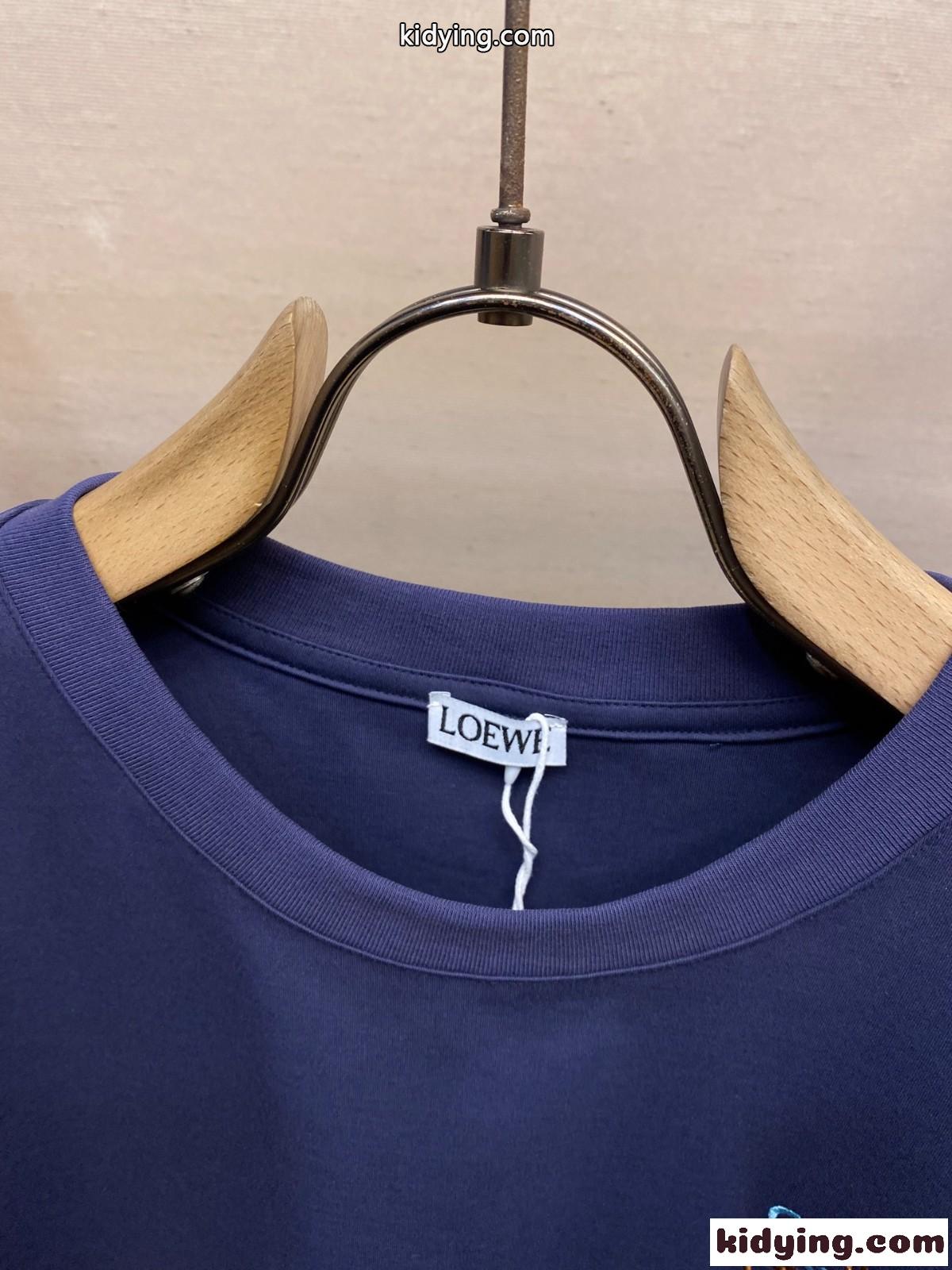 ロエベ Tシャツ コピー シンプル アナグラム コットンブレンドTシャツ 半袖トップス ネイビー-0