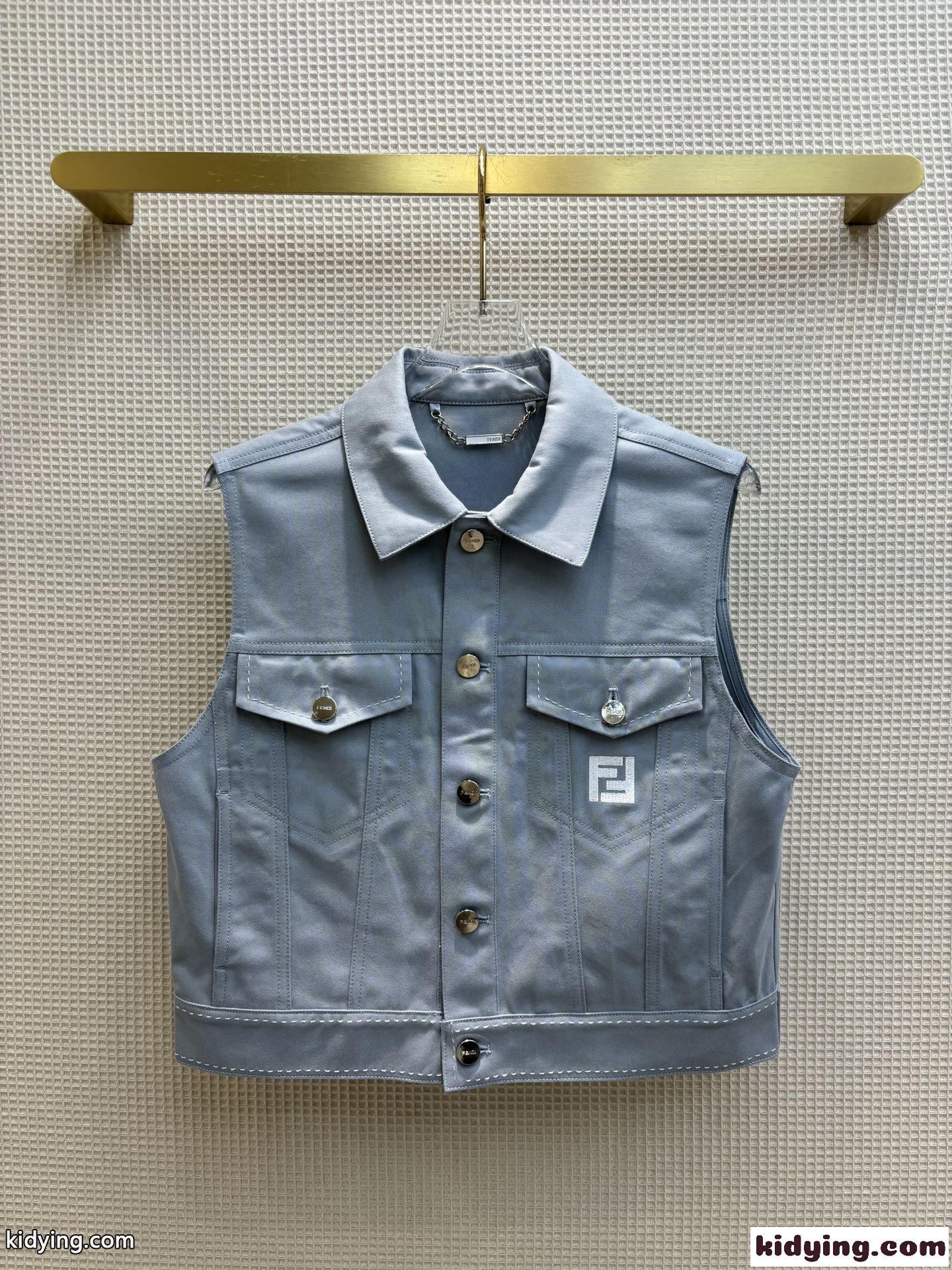 ライトブルー デニムジレ フェンディ ジャケット コピー レディース-2