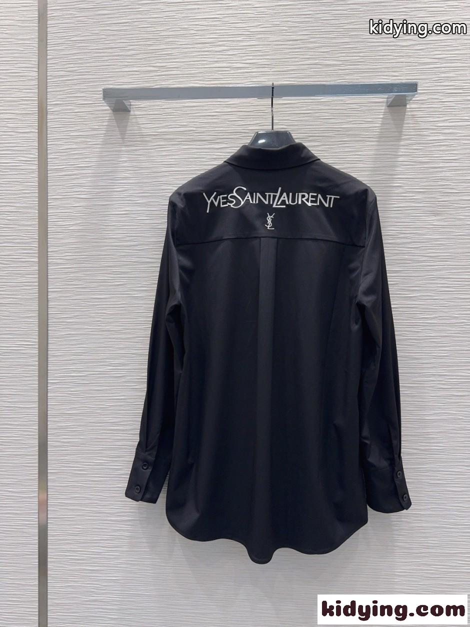 シンプル イヴ・サンローラン シャツ コピー ロゴ入り 長袖シャツ ブラック-4