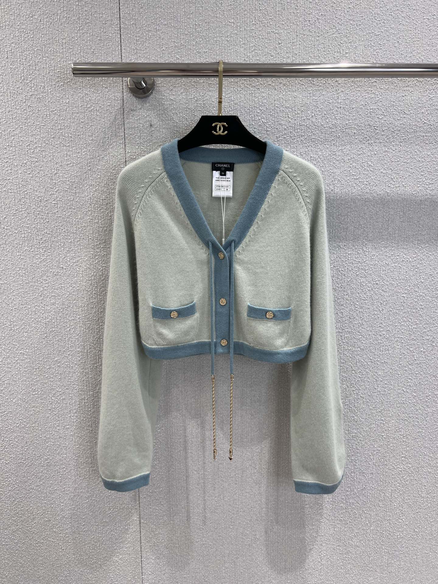 シャネル ニット コピー 爽やか 配色 カシミヤ カーディガン グリーン-1