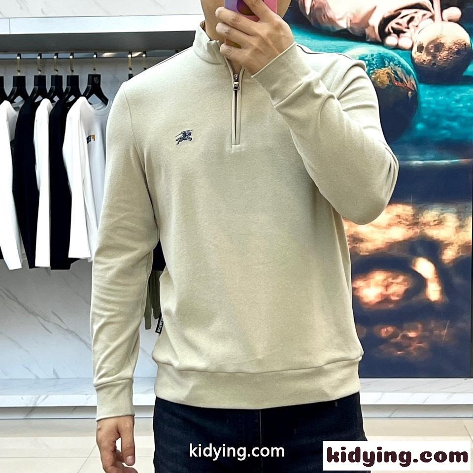 ハーフジップ フリース プルオーバー バーバリー 長袖Tシャツ 偽物 カーキ-1
