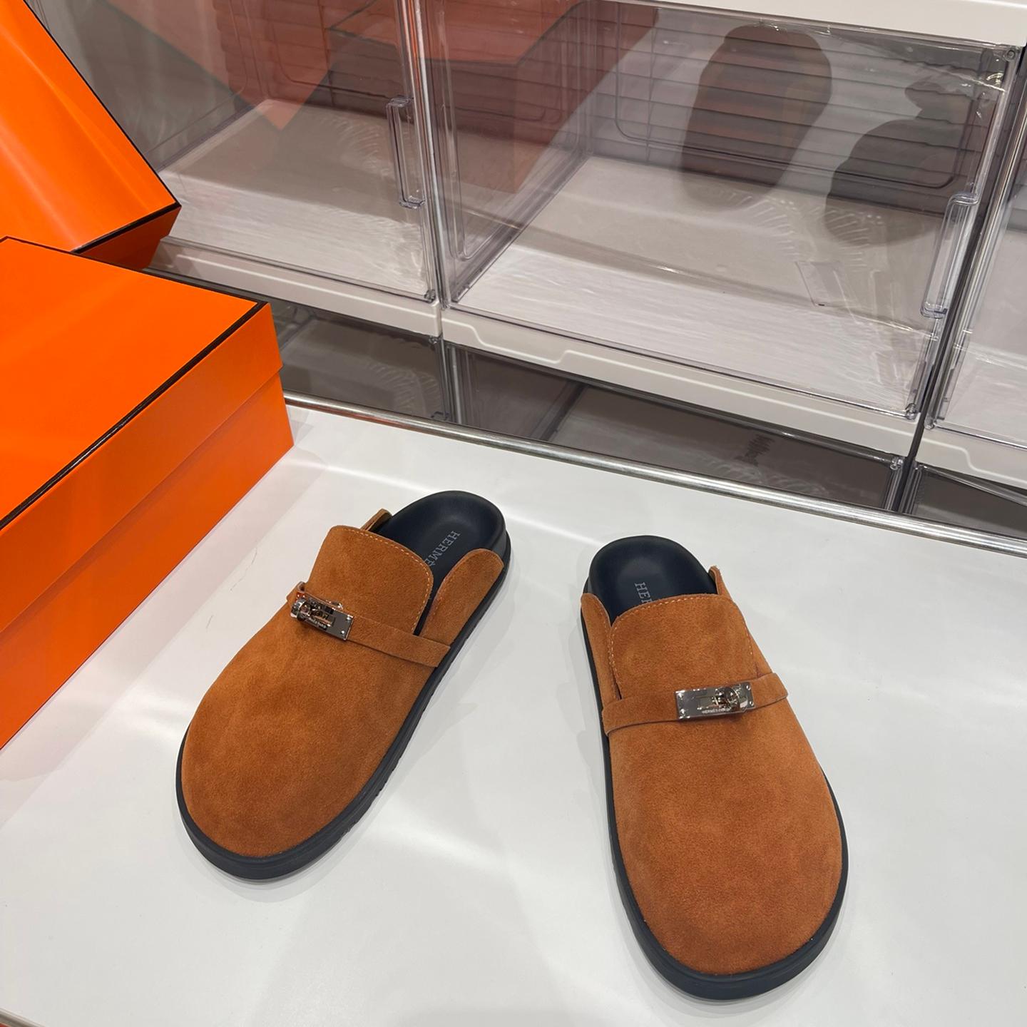 大人気 ケリーバックル クロッグサンダル エルメス サンダル コピー ブラウン-0
