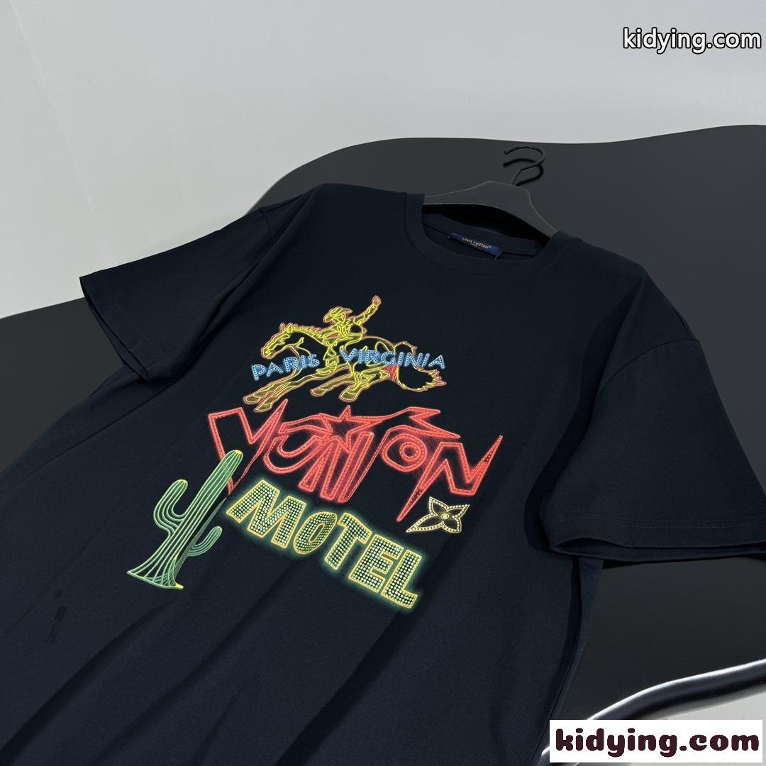グラフィックエンベリッシュドコットンTシャツ ルイヴィトン Tシャツ コピー 半袖Tシャツ-2