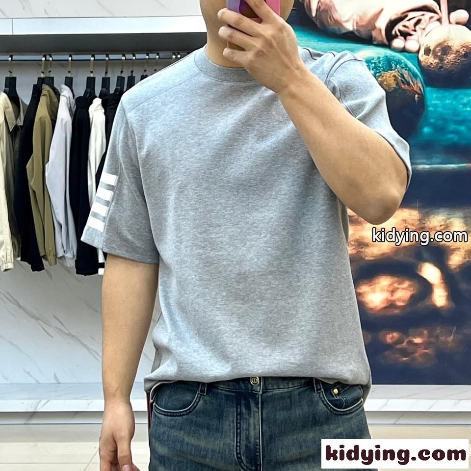 カジュアル 人気 コットン 半袖Tシャツ トムブラウン Tシャツ スーパーコピー グレー-0