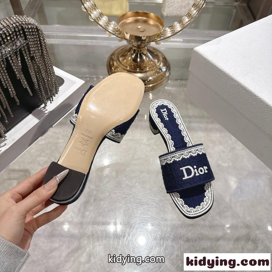 Dior Dentelle ヒールスライド クリスチャン・ディオール サンダル コピー ネイビー-3