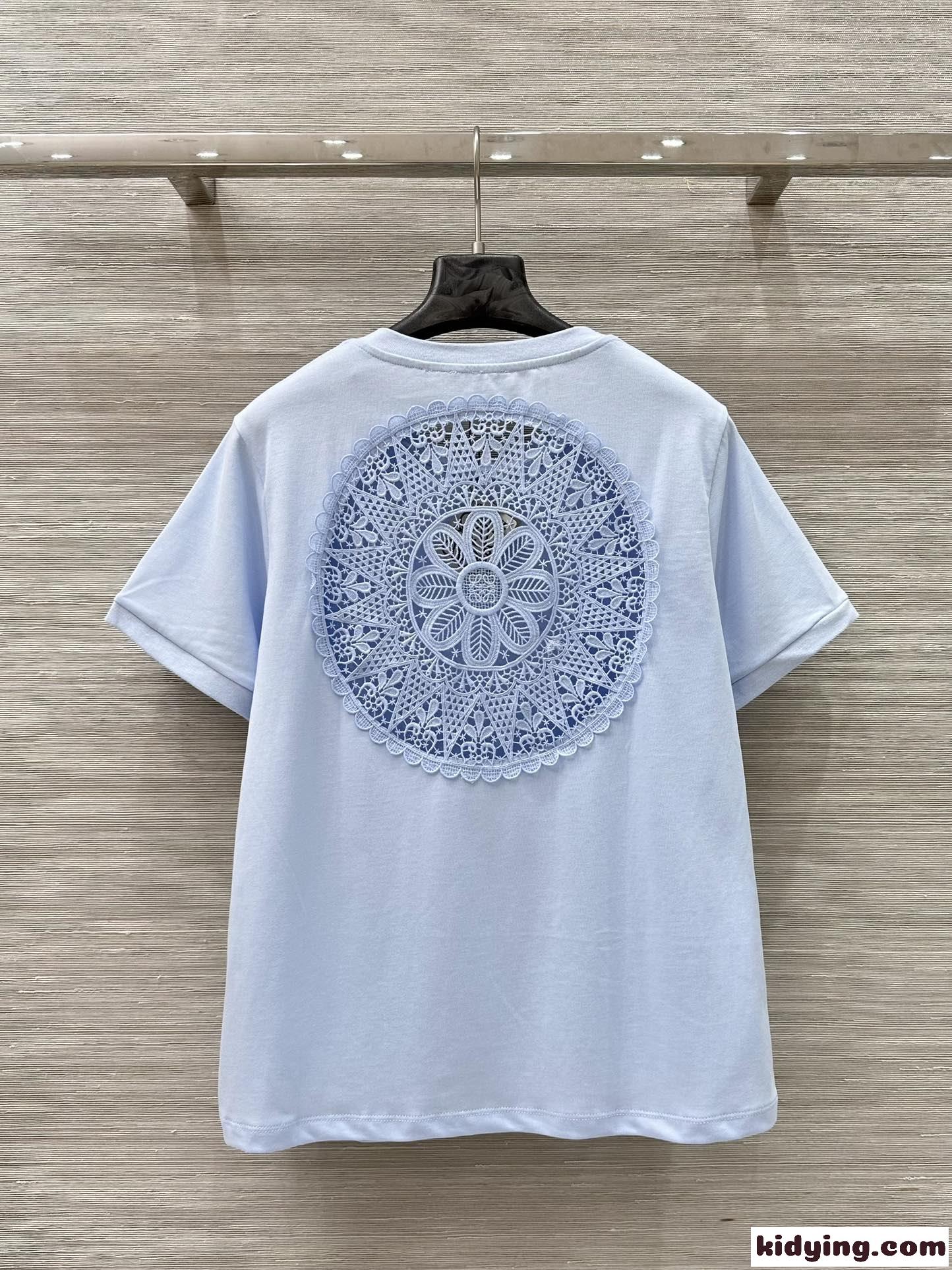 カジュアル 合わせやすい レース Tシャツ ロエベ Tシャツ コピー ライトブルー-5