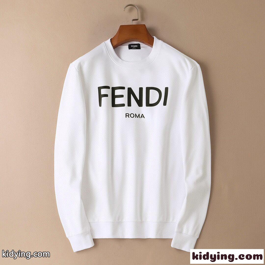 シンプル ファッション 柔らかい 裏起毛 フェンディ tシャツ メンズ コピー プルオーバー 長袖 ホワイト ブラック-0