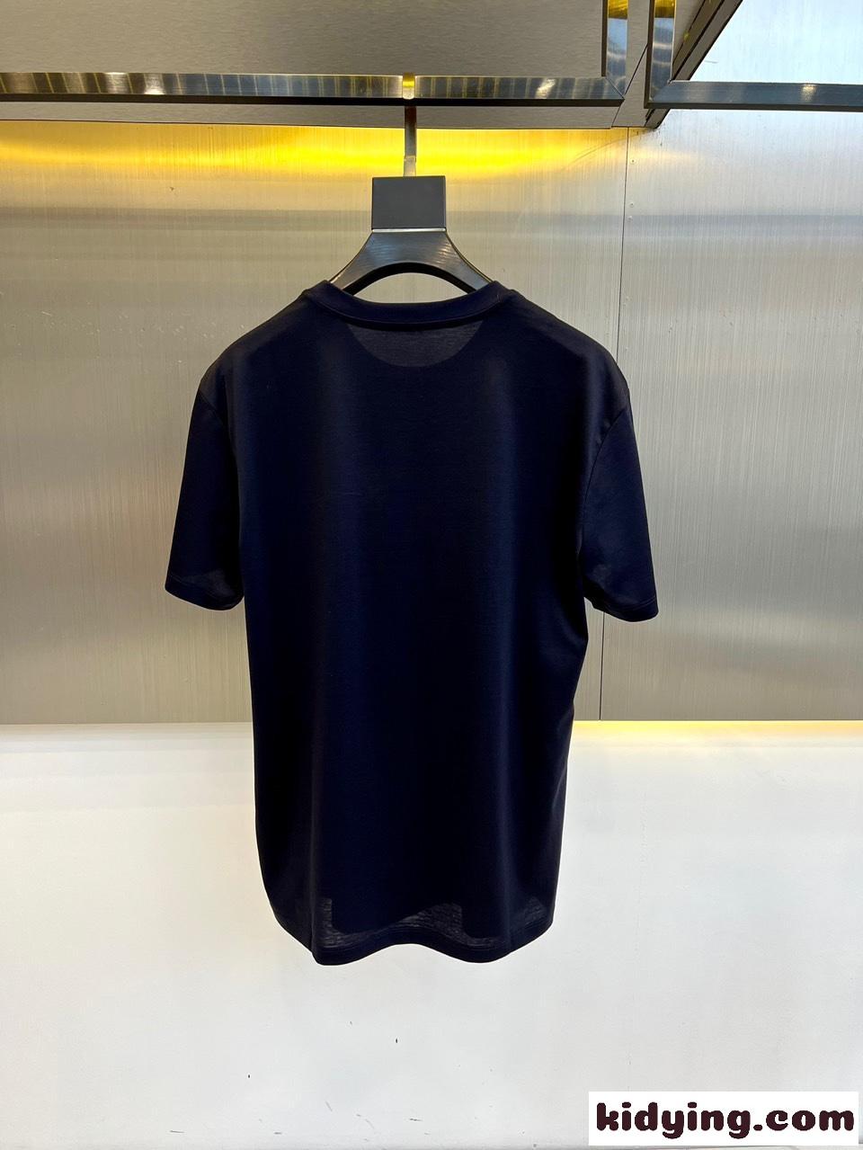 カジュアル ロゴ アルマーニ 半袖Tシャツ コピー クルーネック ネイビー-4