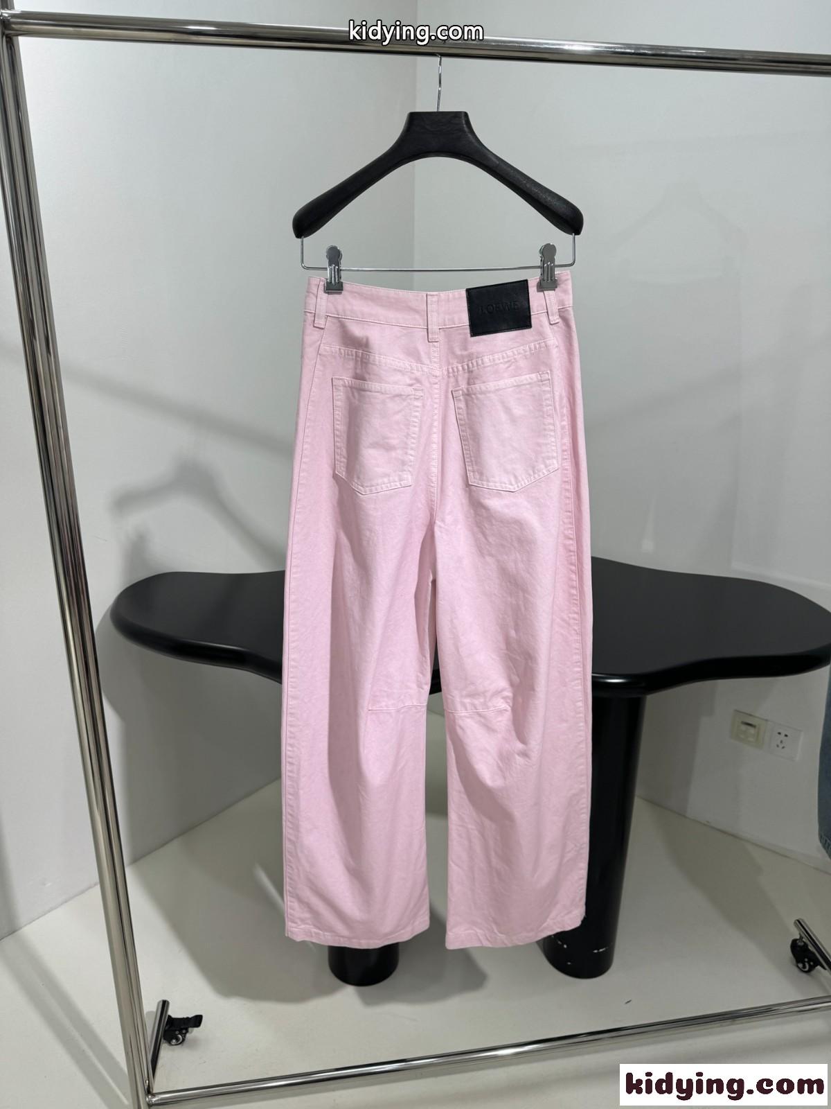 トレンド感抜群 カーブデニムパンツ ロエベ ジーンズ コピー ピンク-1