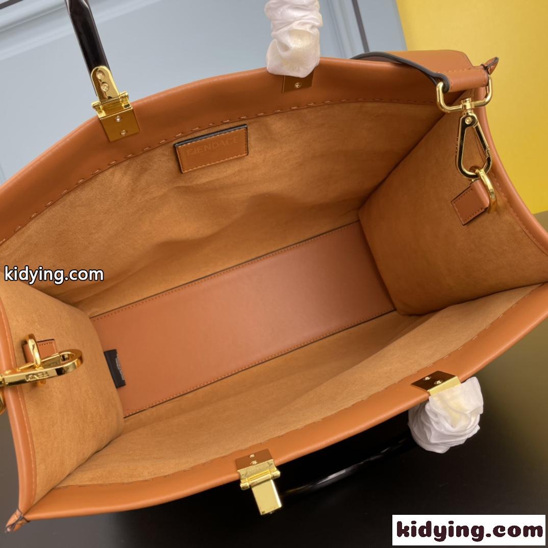 Fendace プリント レディース 2WAY トートバッグ ブラウン レザー ロゴ フェンディ バッグ 人気 コピー-4
