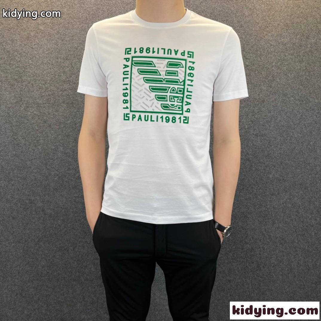 シルケット コットン シンプル 着心地いい 春夏 トップス クルーネック アルマーニ tシャツ コピー半袖 ホワイト ブラック-1