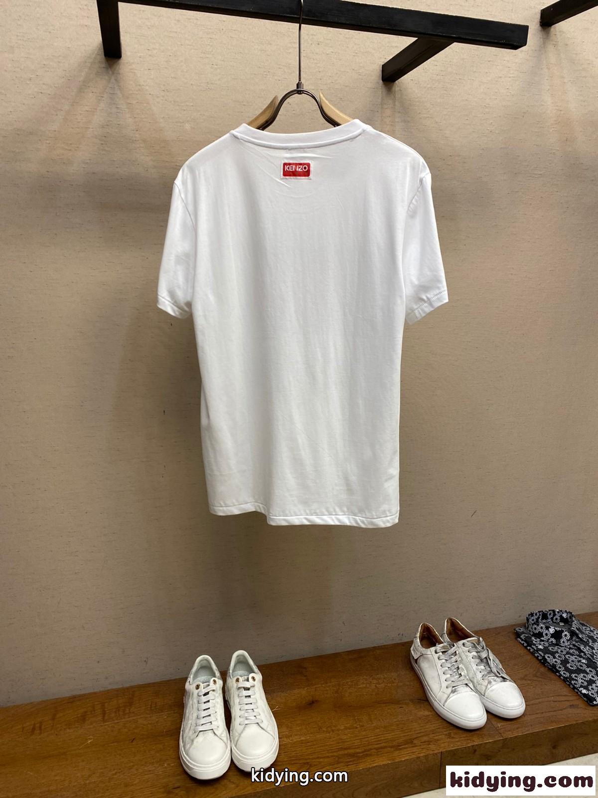 ユニセックス 快適 コットン 半袖Tシャツ ケンゾー Tシャツ コピー クルーネック ホワイト-0