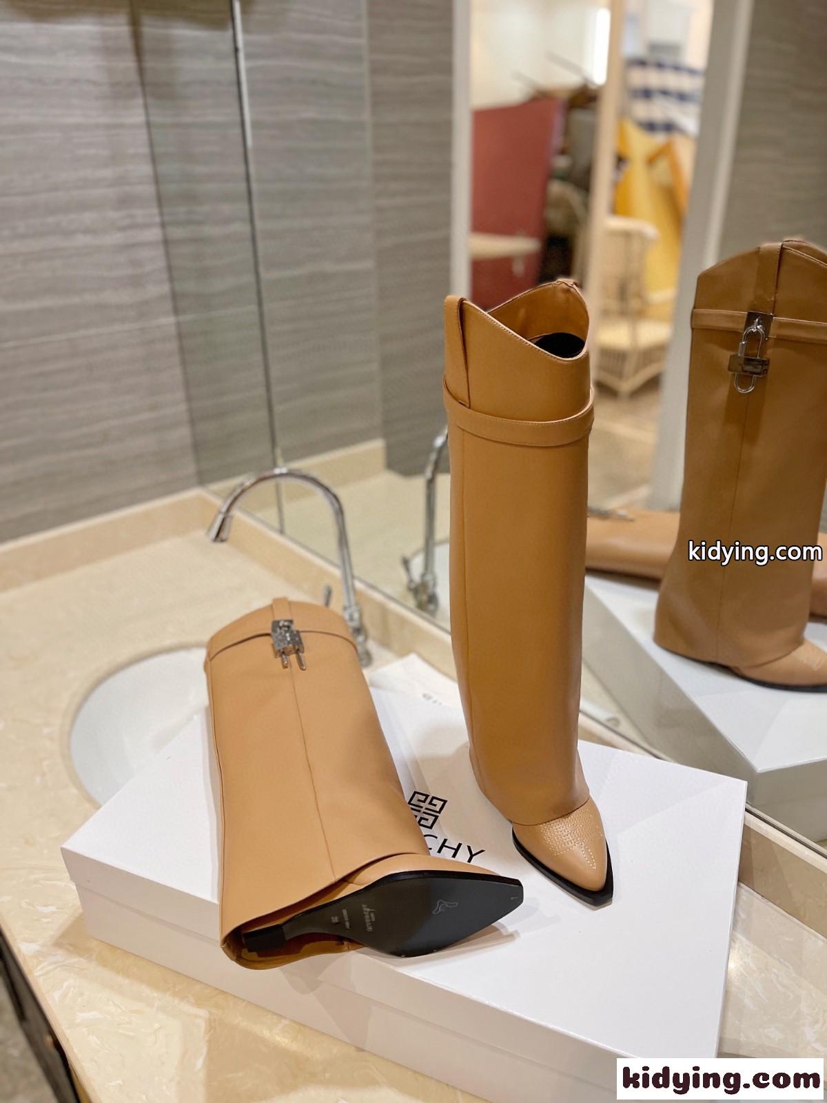 シャークロック カウボーイ ブーツ レザー ジバンシィ ブーツ スーパーコピー ブラウン-2