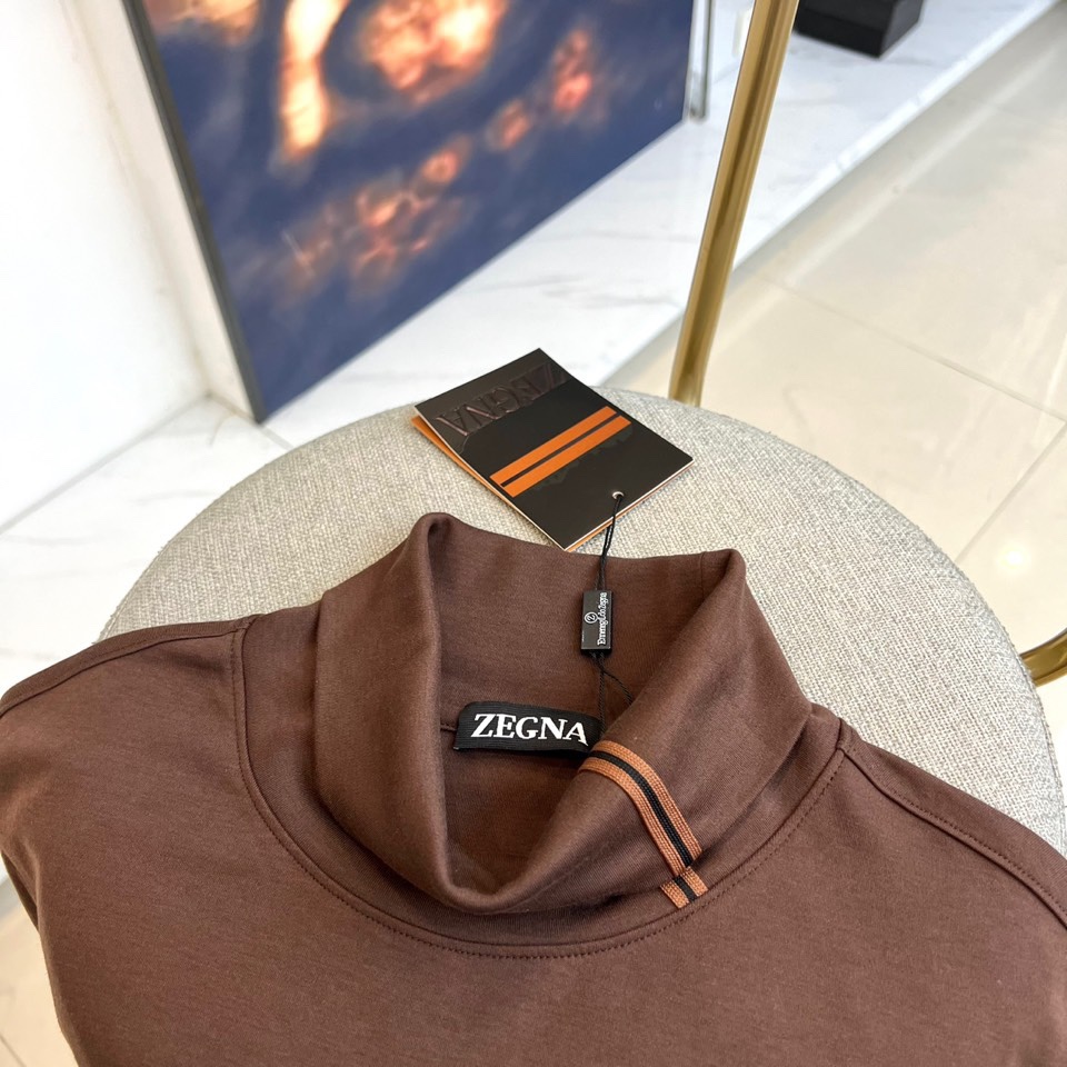 シンプル タートルネック ロングスリーブTシャツ エルメネジルド・ゼニア Tシャツ 偽物 ブラウン-1