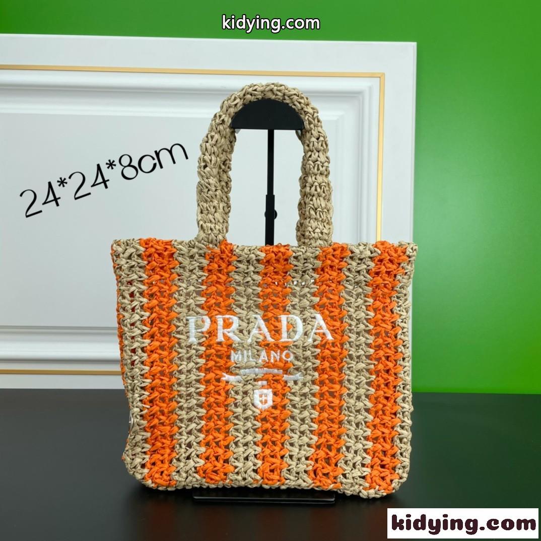 可愛い 夏らしい ロゴ 刺繍 レディース おしゃれ 人気 新作 ラフィア プラダ バッグ コピー トートバッグ-0
