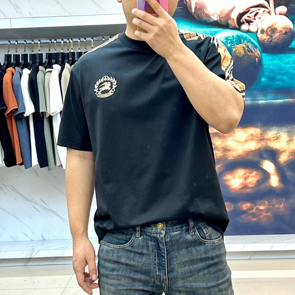 カジュアル コットン クルーネック Tシャツ バーバリー 半袖Tシャツ コピー ブラック-1