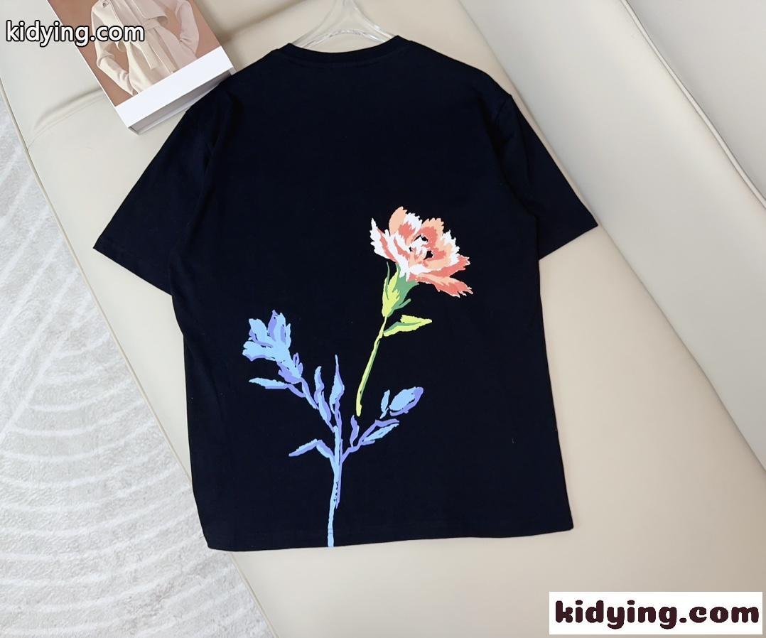 KENZO DRAWN FLOWERS 半袖Tシャツ ケンゾー Tシャツ コピー ブラック-0