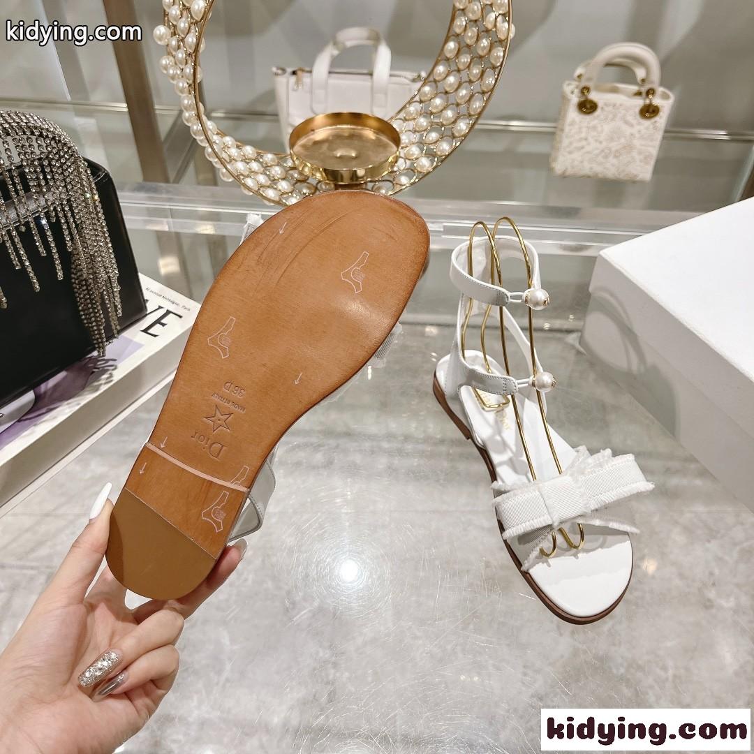 可愛い リボン パール Dior Adiorable サンダル クリスチャン・ディオール サンダル コピー ホワイト-4