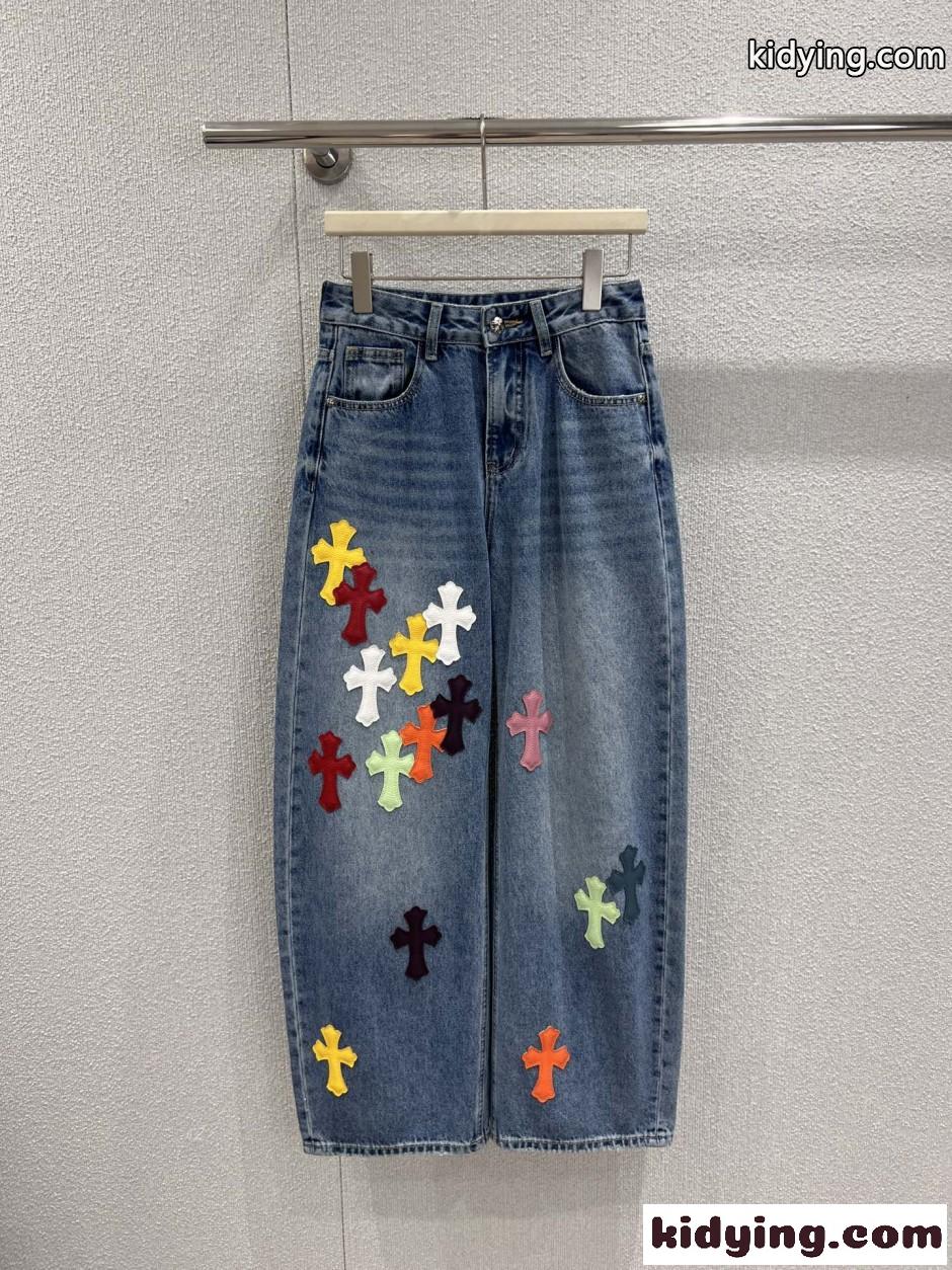 マルチカラー クロスパッチ デニムパンツ クロムハーツ ジーンズ 偽物 合わせやすい-2