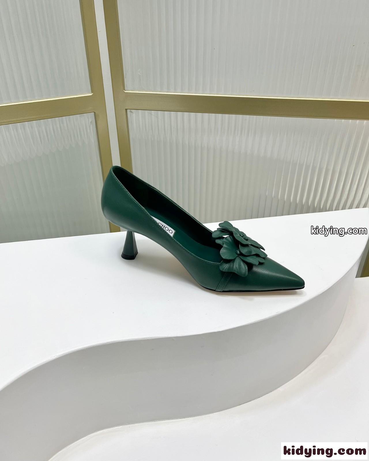 ラワー付き ナッパレザー・パンプス ジミーチュウ パンプス コピー グリーン-1