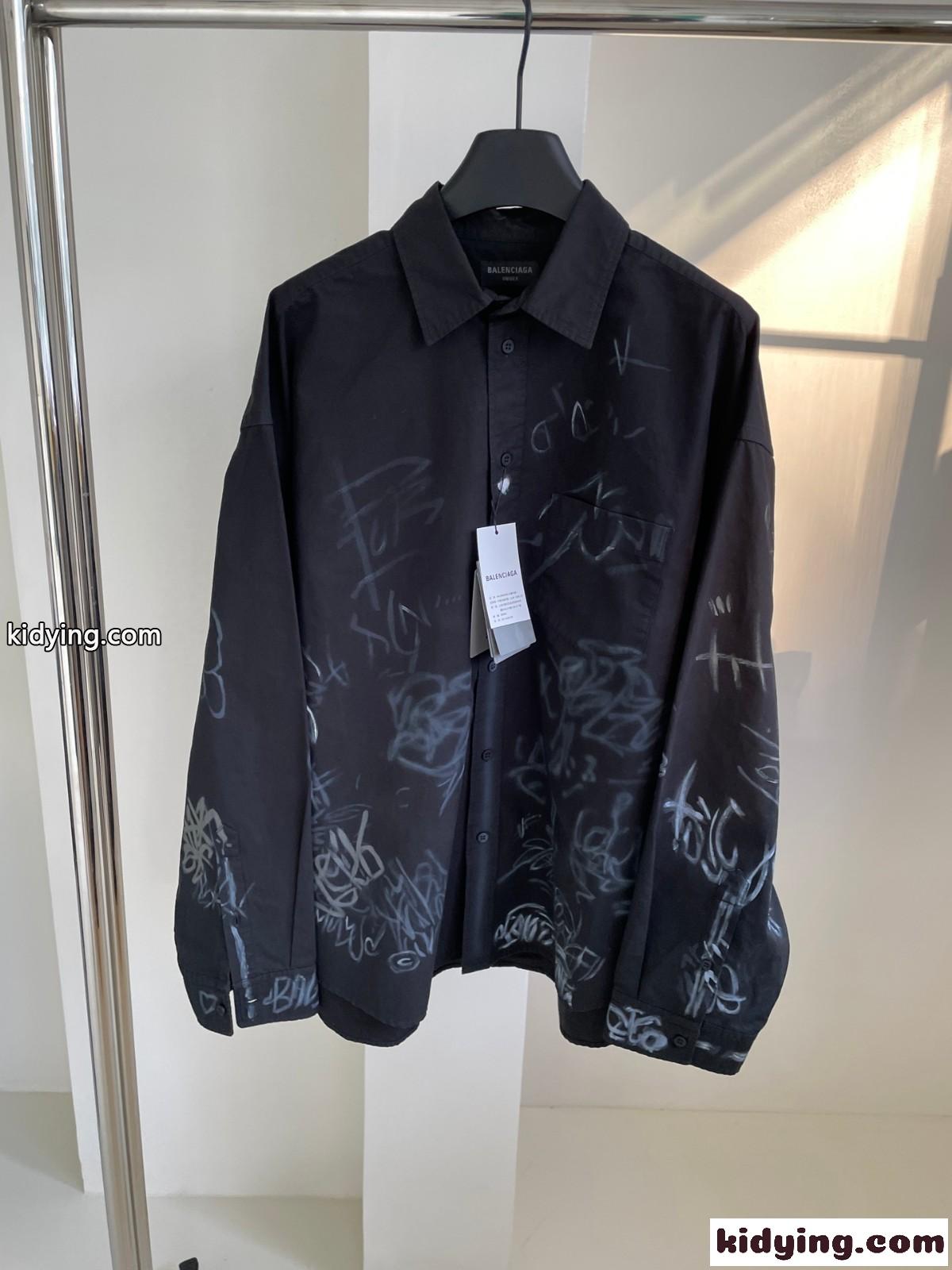 上品 カジュアル GRAFFITI プリント バレンシアガ シャツ コピー ユニセックス-0