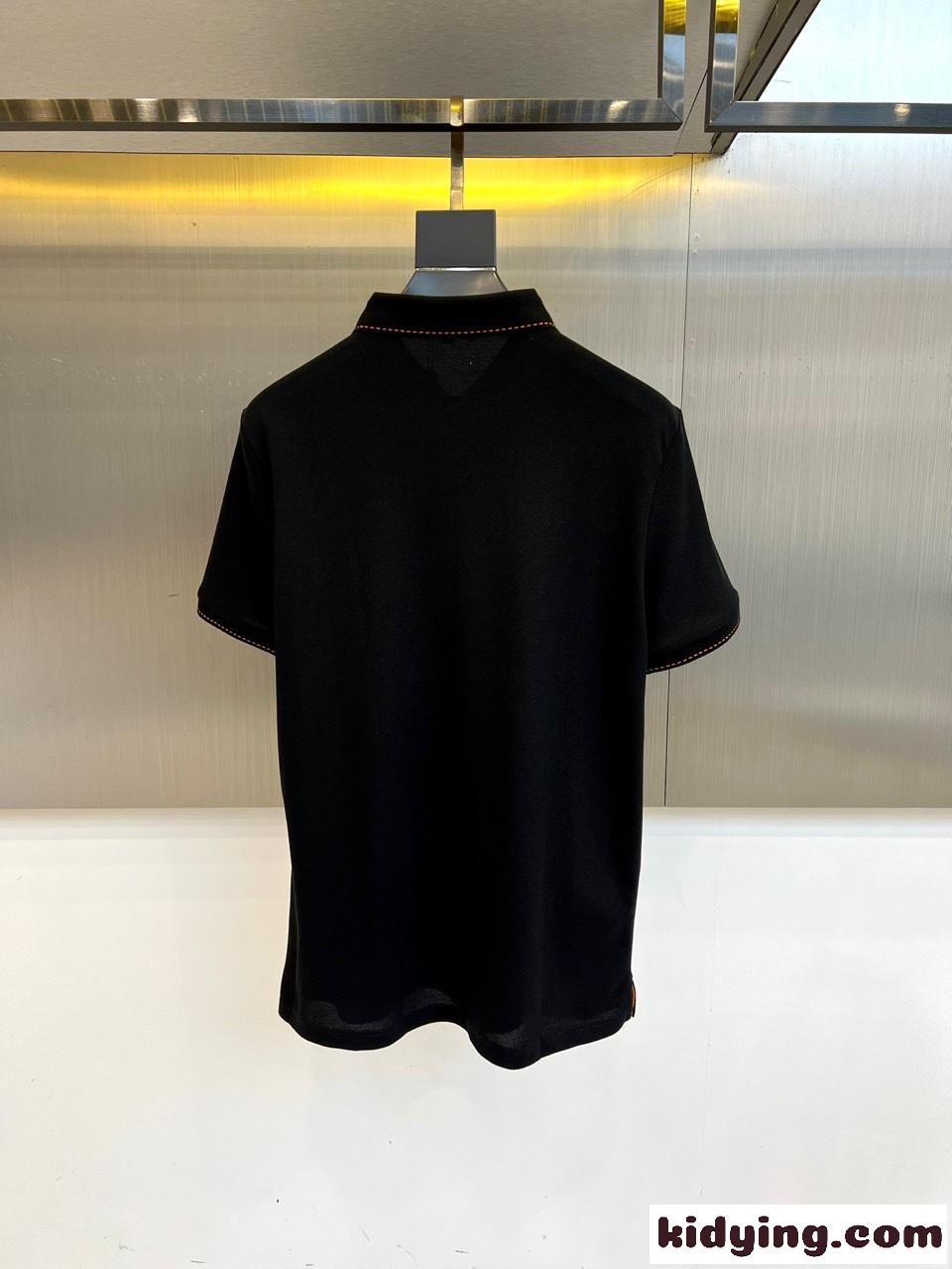 カジュアル 上品 刺繍入り ポロシャツ エルメス Tシャツ 偽物 半袖トップス ブラック-3