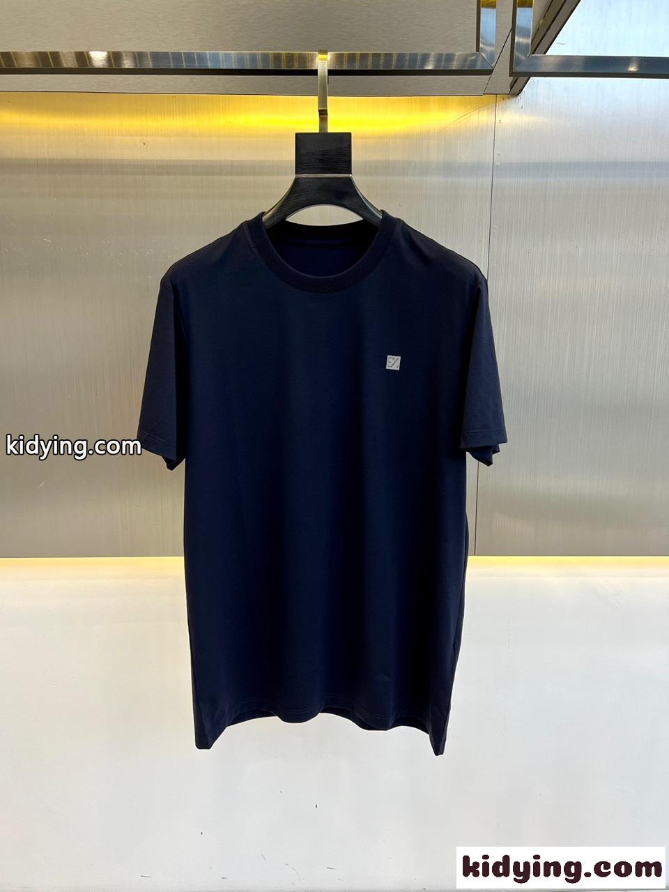 シンプル 合わせやすい クルーネック エルメネジルド・ゼニア 半袖Tシャツ コピー ネイビー-0