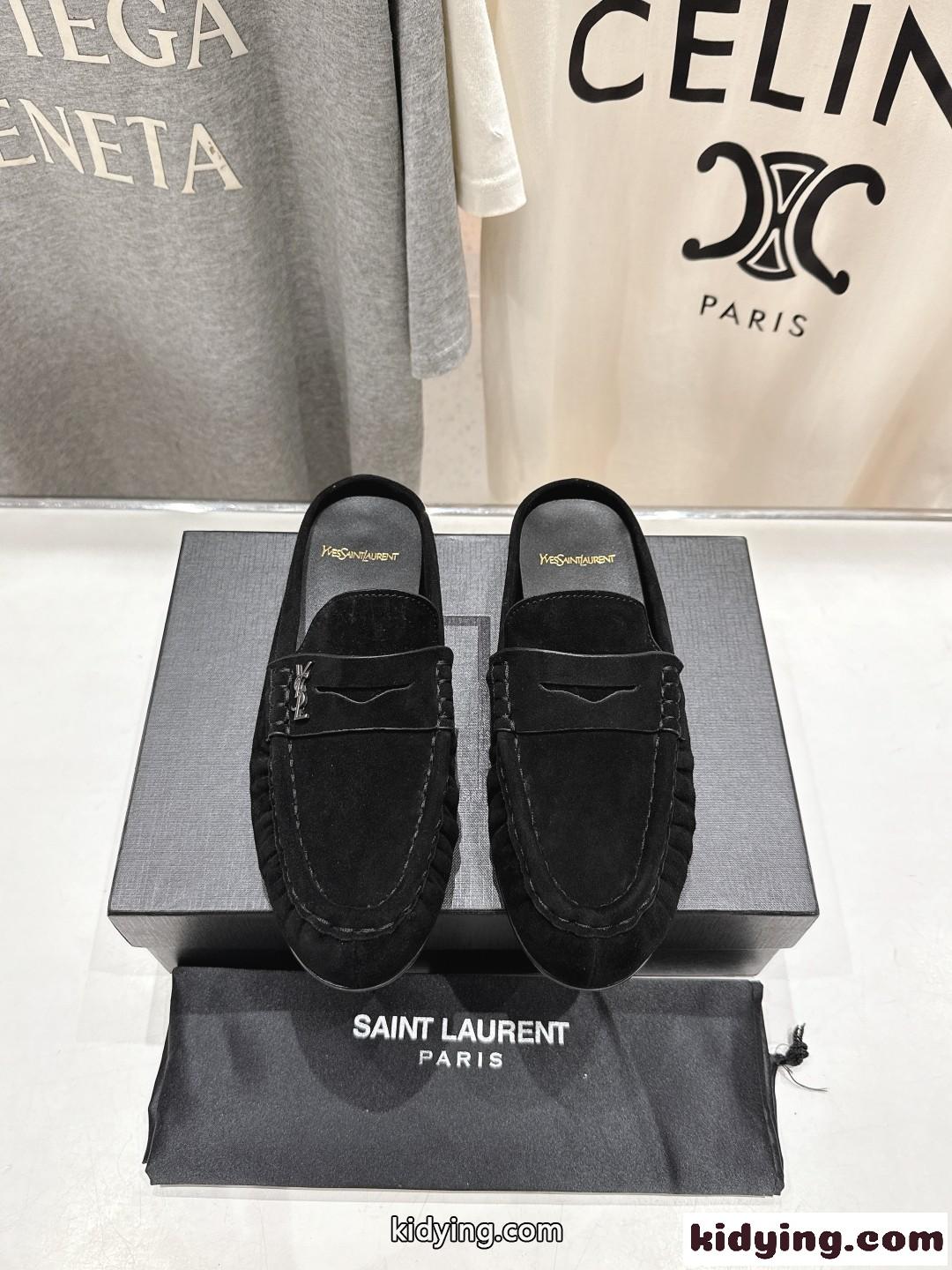 YSL ル ローファー イヴ・サンローラン レディースシューズ スーパーコピー スエード ブラック-1