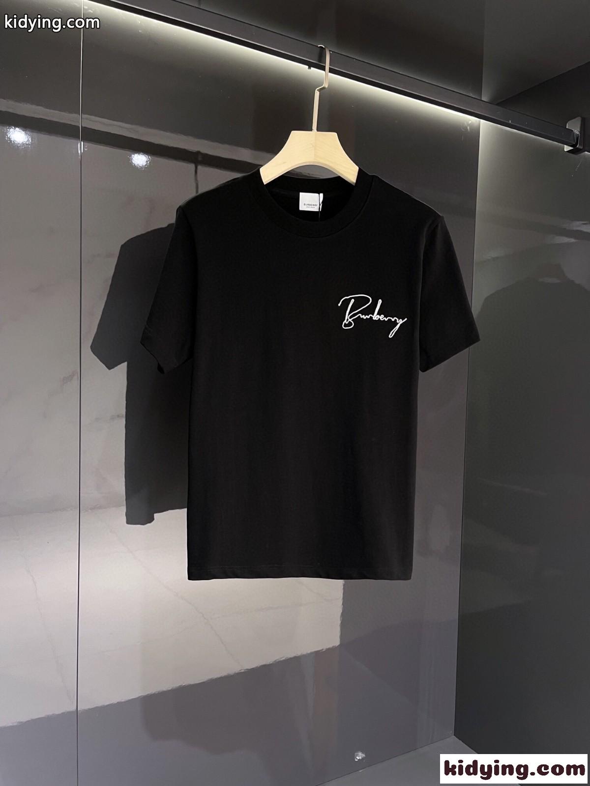 シンプル ロゴ 刺繍 クルーネック バーバリー Tシャツ コピー 半袖 コットン トップス-3