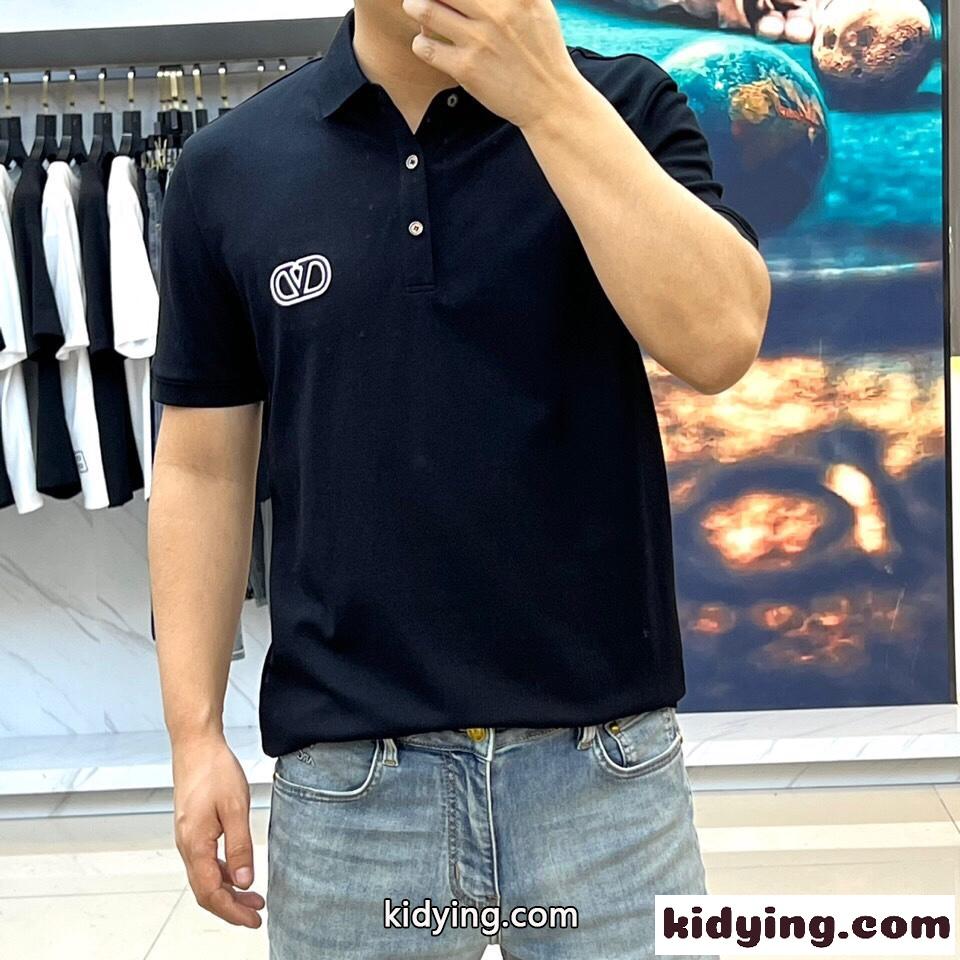 人気 Vロゴ コットン ポロシャツ ヴァレンティノ Tシャツ コピー メンズ トップス ブラック-1