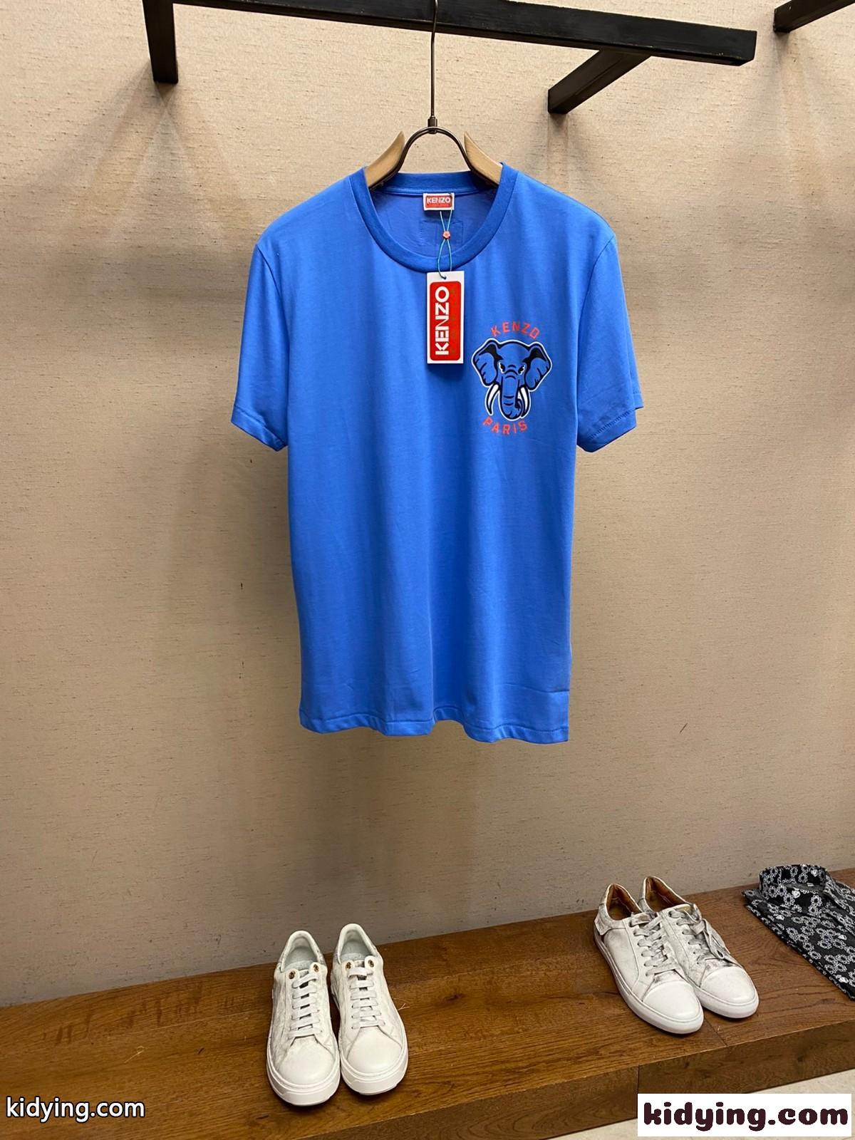 おしゃれ 人気 クルーネック エレファント 半袖Tシャツ メンズ ケンゾー Tシャツ コピー ブルー-2